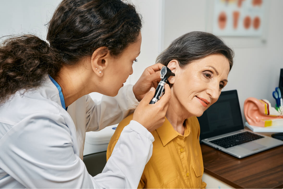 Hearing exam for elderly citizen people