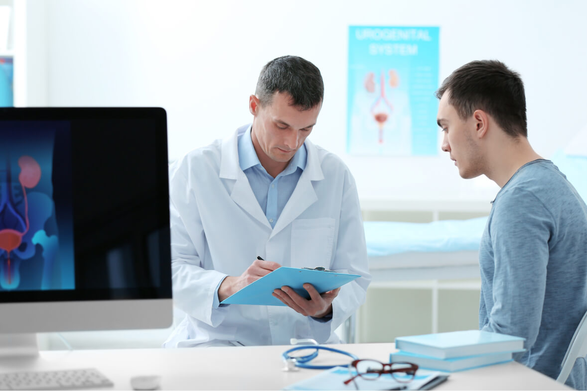 Man with urology problem visiting doctor at hospital