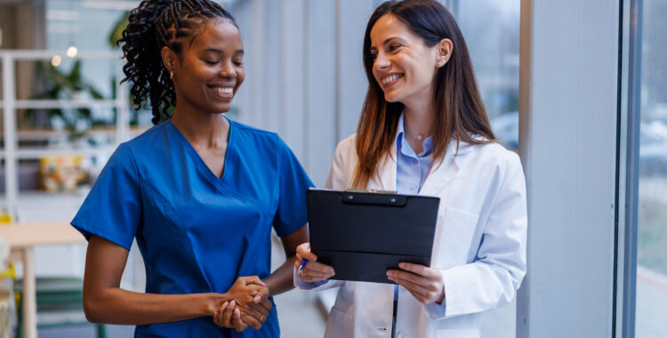 Medical professionals collaborating on patient care in hospital